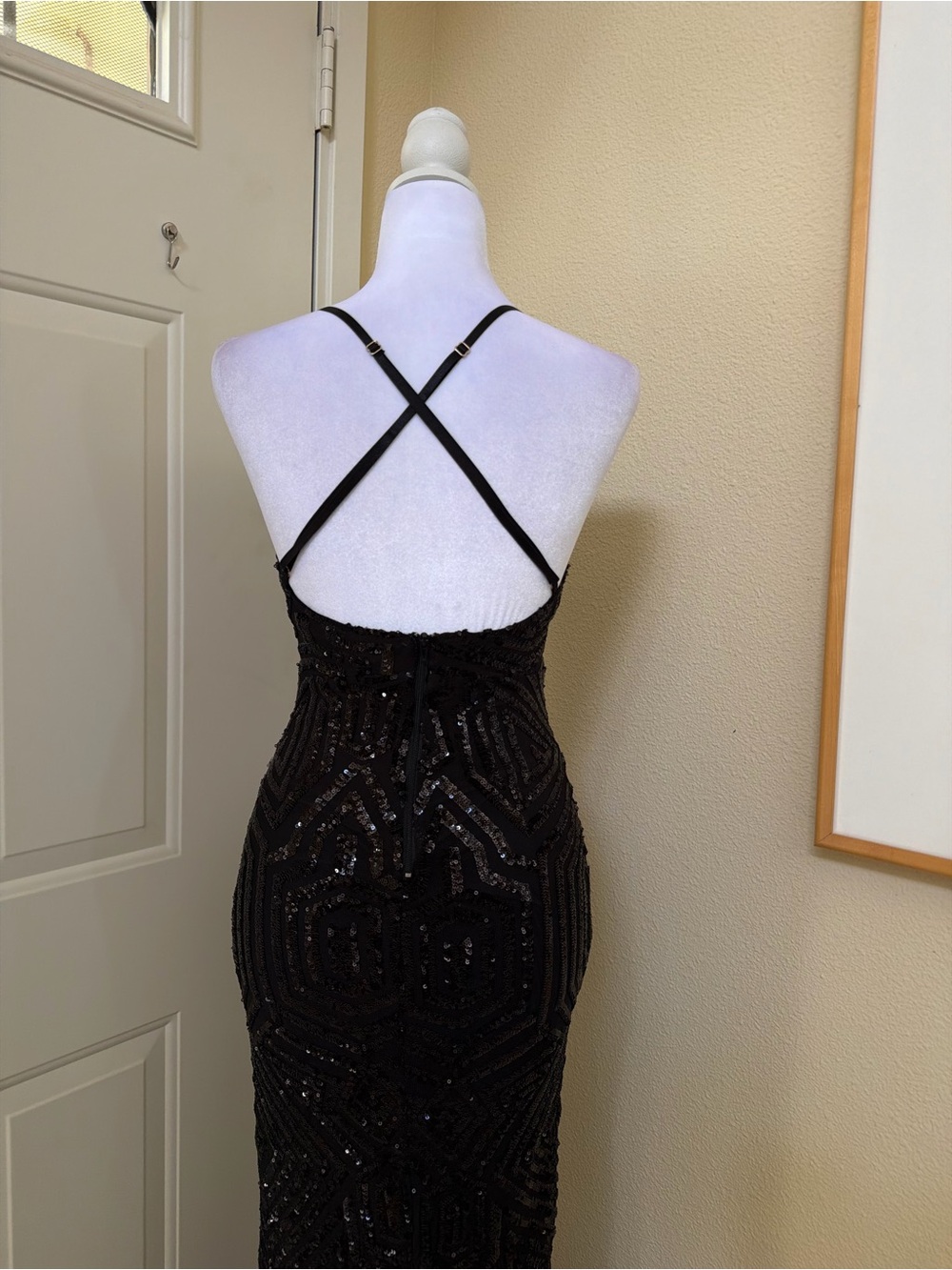 Windsor Black Deirdre Sequin Mesh Slit Prom Dress Gown Size Small - Picture 7 of 9